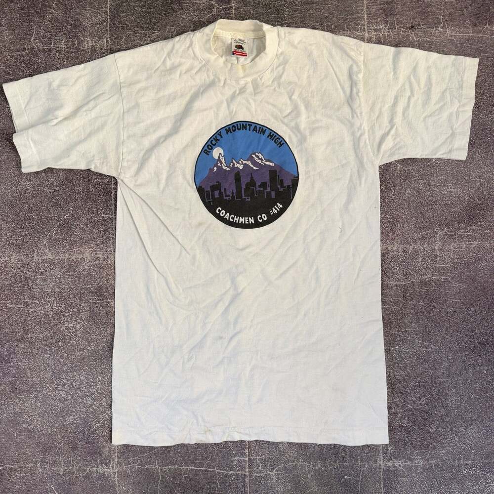 Men's Vintage 90's FOTL Rocky Mountain High Coachmen White Skyline T Shirt Sz L